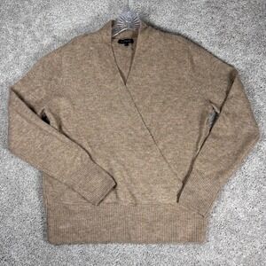 1 STATE Womens Large Brown V Neck Long Sleeve Wrap Sweater Knit Casual Top L